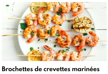 brochette de crevettes marinées