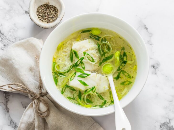 Bouillon de poireaux, riz et cabillaud La Recette